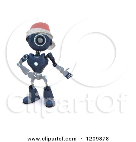 Clipart of a 3d Blue Android Robot Wearing a Santa Hat and Presenting - Royalty Free CGI Illustration by KJ Pargeter