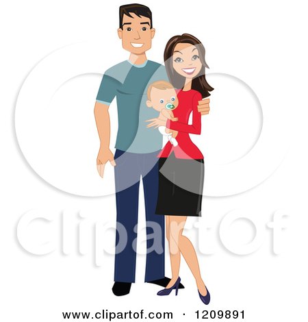 Cartoon of a Happy Caucasian Couple with Their Baby - Royalty Free Vector Clipart by peachidesigns