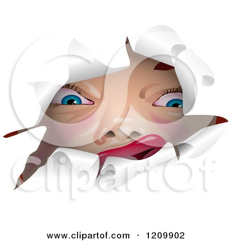 Clipart of a Face Looking Through a Ripped Hole - Royalty Free Vector Illustration by Prawny