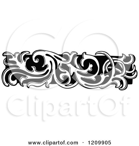 Clipart of a Black and White Floral Page Border Rule 2 - Royalty Free Vector Illustration by Prawny
