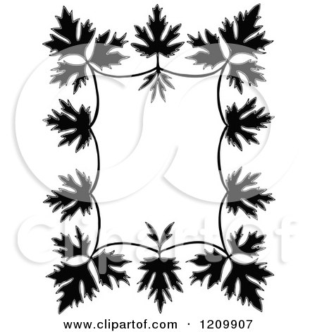 Clipart of a Black and White Border of Leaves - Royalty Free Vector Illustration by Prawny