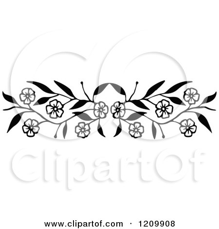 Clipart of a Black and White Floral Page Border Rule - Royalty Free Vector Illustration by Prawny