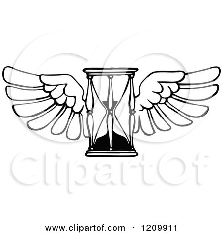 Clipart of a Black and White Time Flies Hour Glass - Royalty Free Vector Illustration by Prawny