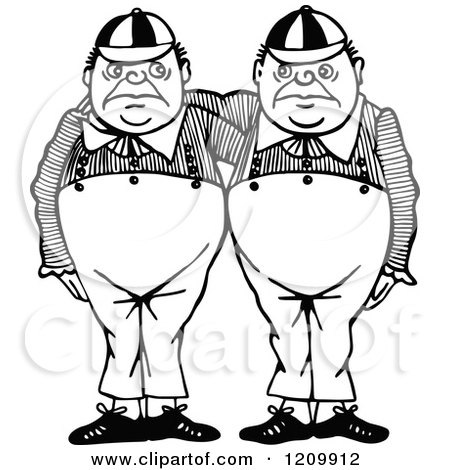 Clipart of a Black and White Tweedle Dee and Tweedle Dum - Royalty Free Vector Illustration by Prawny
