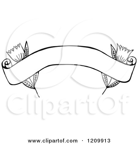 Clipart of a Black and White Arched Banner with Flowers - Royalty Free Vector Illustration by Prawny