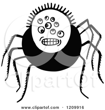 Clipart of a Black and White Spider with Eyes - Royalty Free Vector Illustration by Prawny