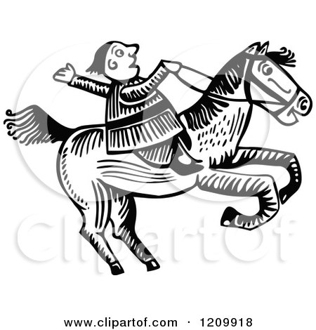 Clipart of a Black and White Man Riding a Horse - Royalty Free Vector Illustration by Prawny
