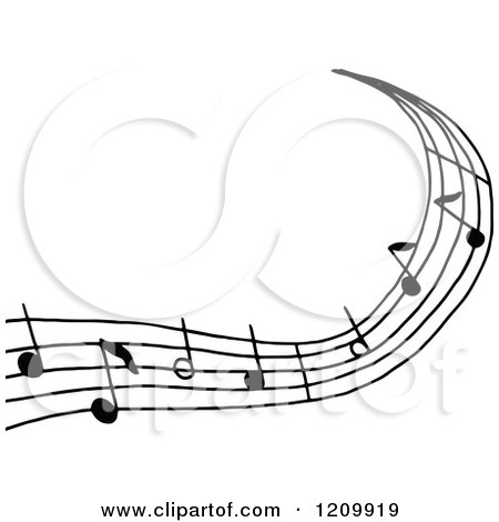 Clipart of a Black and White Wave of Music Notes - Royalty Free Vector Illustration by Prawny