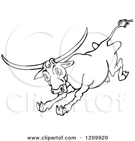 Clipart of a Black and White Raging Bull - Royalty Free Vector Illustration by Prawny