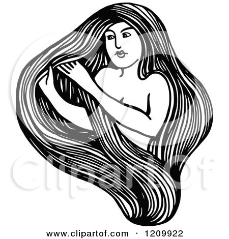 Clipart of a Black and White Woman with Long Hair - Royalty Free Vector Illustration by Prawny