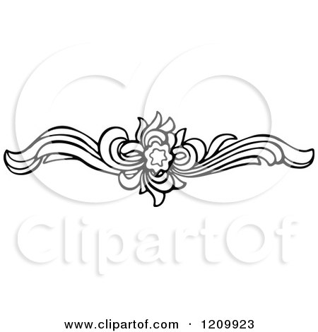 Clipart of a Black and White Floral Design Element - Royalty Free Vector Illustration by Prawny