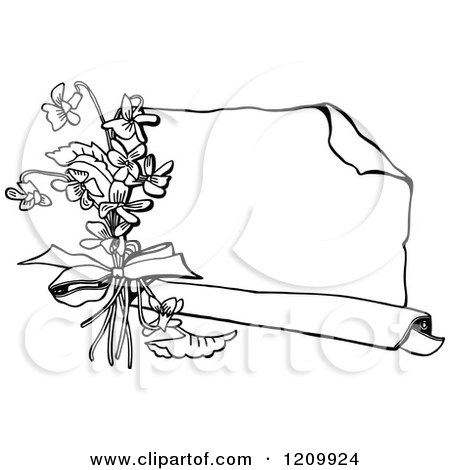 Clipart of a Black and White Scroll with Flowers - Royalty Free Vector Illustration by Prawny