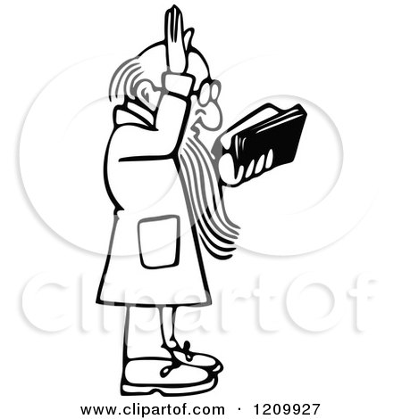 Clipart of a Black and White Preacher Holding His Hand up - Royalty Free Vector Illustration by Prawny