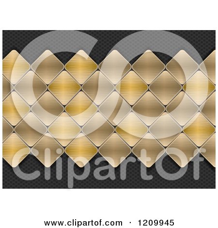 Clipart of a Background of 3d Brushed Gold Metal Diamond Mosaic Tiles over Carbon Fiber - Royalty Free Vector Illustration by elaineitalia