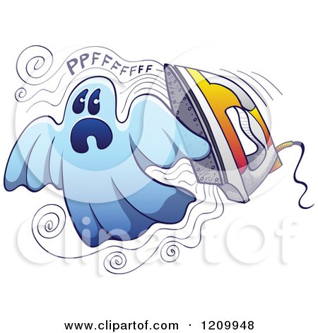 Cartoon of a Ghost Ironing Nightmare - Royalty Free Vector Clipart by Zooco