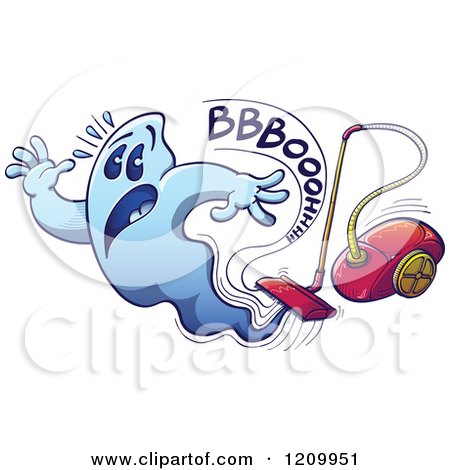 Cartoon of a Ghost Vacuum Nightmare - Royalty Free Vector Clipart by Zooco