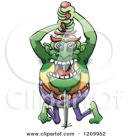 Cartoon of a Sword Swallowing Zombie - Royalty Free Vector Clipart by Zooco