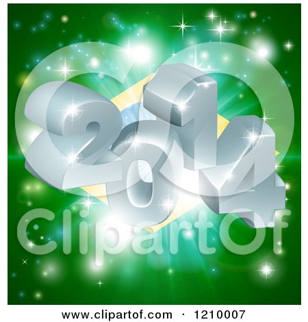 Clipart of a Brazilian Flag with 3d Year 2013 and Fireworks - Royalty Free Vector Illustration by AtStockIllustration