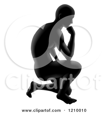 Clipart of a Gradeint Black Silhouetted Man Thinking - Royalty Free Vector Illustration by AtStockIllustration