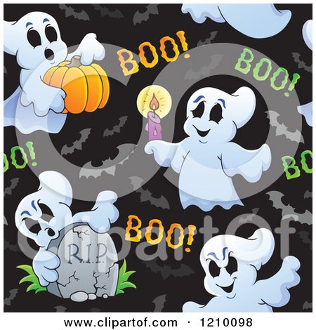 Cartoon of a Seamless Halloween Ghost and Bat Pattern - Royalty Free Vector Clipart by visekart