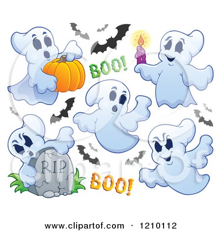 Cartoon of Halloween Ghosts and Bats - Royalty Free Vector Clipart by visekart