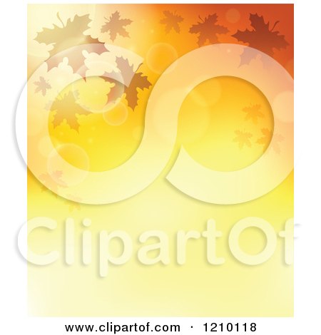 Clipart of a Background of Autumn Leaves and Flares on Gradient Orange - Royalty Free Vector Illustration by visekart