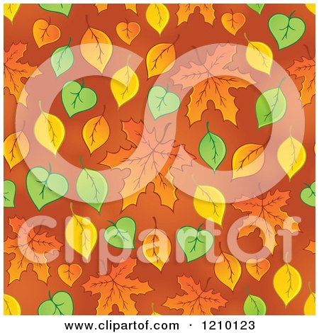 Clipart of a Seamless Background of Autumn Leaves on Orange - Royalty Free Vector Illustration by visekart
