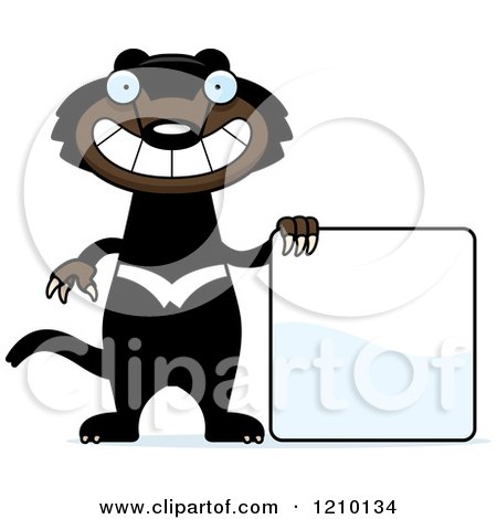 Cartoon of a Skinny Tasmanian Devil by a Sign - Royalty Free Vector Clipart by Cory Thoman