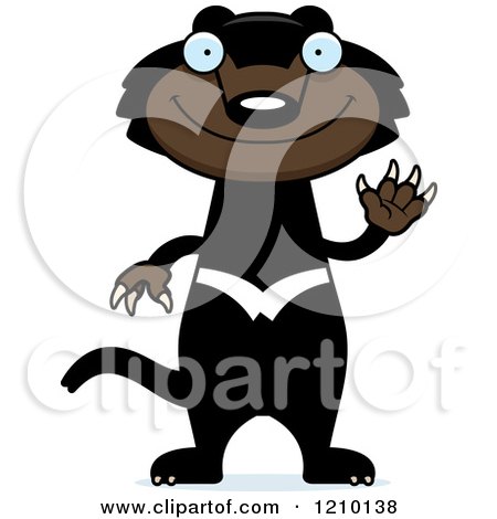 Cartoon of a Waving Skinny Tasmanian Devil - Royalty Free Vector Clipart by Cory Thoman