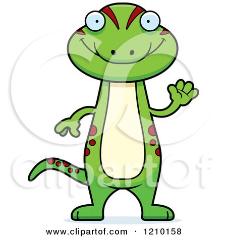 Cartoon of a Waving Skinny Gecko - Royalty Free Vector Clipart by Cory Thoman