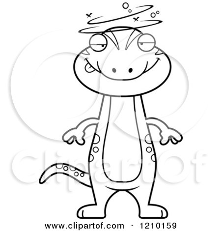 Cartoon of a Black and White Drunk Skinny Gecko - Royalty Free Vector Clipart by Cory Thoman