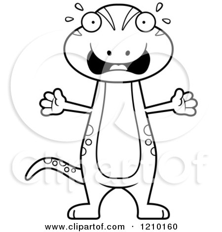 Cartoon of a Black and White Scared Skinny Gecko - Royalty Free Vector Clipart by Cory Thoman