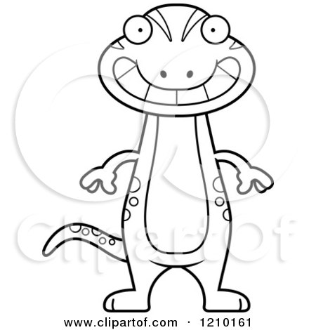 Cartoon of a Black and White Grinning Skinny Gecko - Royalty Free Vector Clipart by Cory Thoman