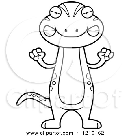 Cartoon of a Black and White Mad Skinny Gecko - Royalty Free Vector Clipart by Cory Thoman