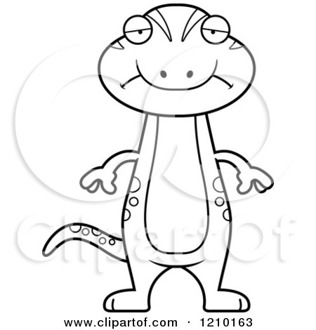 Cartoon of a Black and White Depressed Skinny Gecko - Royalty Free Vector Clipart by Cory Thoman