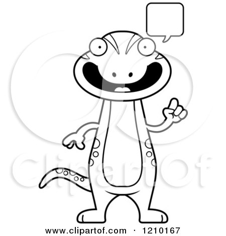 Cartoon of a Black and White Talking Skinny Gecko - Royalty Free Vector Clipart by Cory Thoman