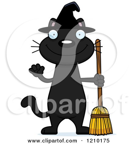 Cartoon of a Black Halloween Witch Cat Waving - Royalty Free Vector Clipart by Cory Thoman