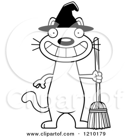 Cartoon of a Black and White Grinning Halloween Witch Cat - Royalty Free Vector Clipart by Cory Thoman