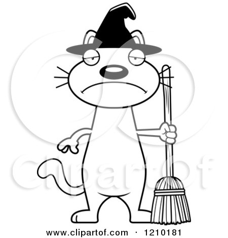 Cartoon of a Black and White Depressed Halloween Witch Cat - Royalty Free Vector Clipart by Cory Thoman