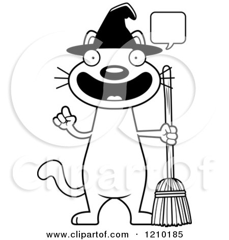 Cartoon of a Black and White Talking Halloween Witch Cat - Royalty Free Vector Clipart by Cory Thoman