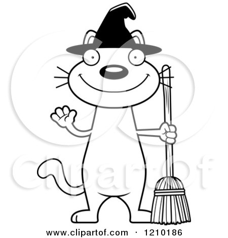 Cartoon of a Black and White Halloween Witch Cat Waving - Royalty Free Vector Clipart by Cory Thoman