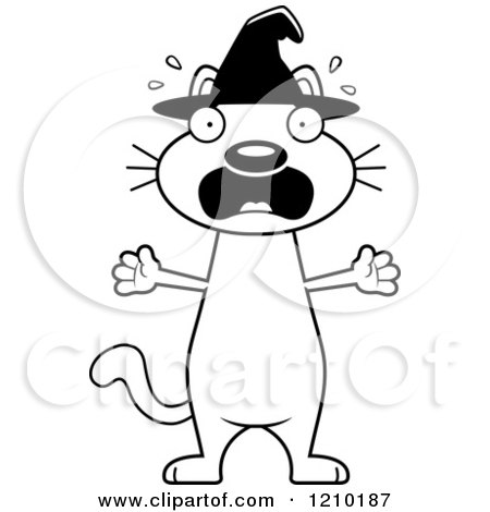 Cartoon of a Black and White Scared Halloween Witch Cat - Royalty Free Vector Clipart by Cory Thoman