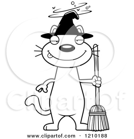 Cartoon of a Black and White Drunk Halloween Witch Cat - Royalty Free Vector Clipart by Cory Thoman