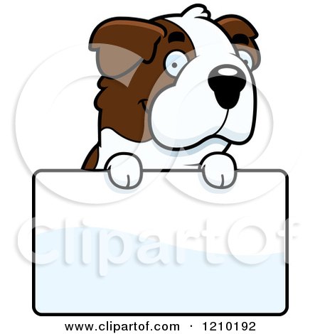 Cartoon of a St Bernard Dog over a Sign - Royalty Free Vector Clipart by Cory Thoman