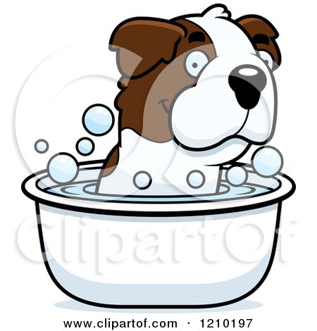 Cartoon of a St Bernard Dog Taking a Bath - Royalty Free Vector Clipart by Cory Thoman
