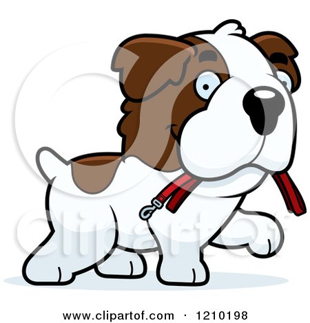 Cartoon of a St Bernard Dog Carrying a Leash in His Mouth - Royalty Free Vector Clipart by Cory Thoman