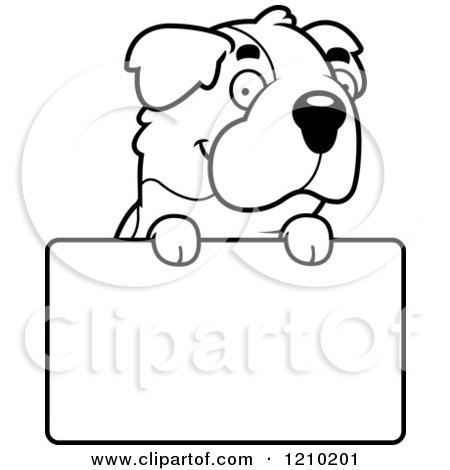 Cartoon of a Black and White St Bernard Dog over a Sign - Royalty Free Vector Clipart by Cory Thoman