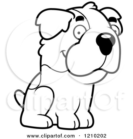 Cartoon of a Black and White Sitting St Bernard Dog - Royalty Free Vector Clipart by Cory Thoman
