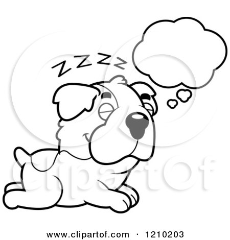 Cartoon of a Black and White Dreaming St Bernard Dog - Royalty Free Vector Clipart by Cory Thoman
