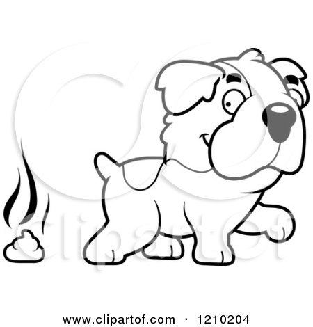 Cartoon of a Black and White St Bernard Dog Pooping - Royalty Free Vector Clipart by Cory Thoman
